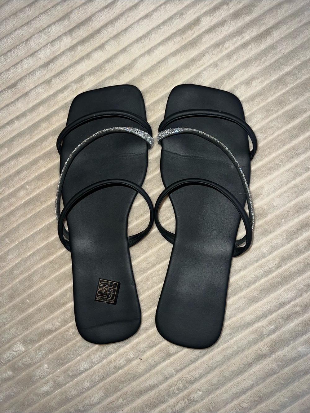 SHEIN Black Slide Sandals with Silver Sparkle Straps
